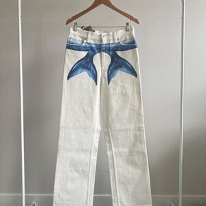 Burberry Men's White Mermaid Tail Printed Cotton-Denim Jeans, Waist Size 30"